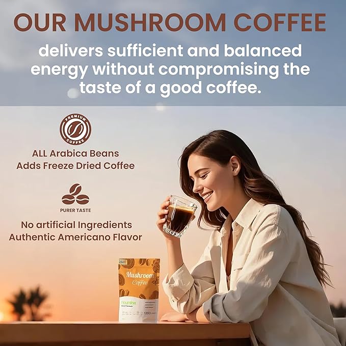 Neumina 6-in-1 Mushroom Coffee | Energy Coffee with 6 Adaptogenic Mushrooms(Cordyceps, Lion's Mane, Reishi, Chaga, Shiitake, Turkey Tail), 30 Servings, 1200mg Mushrooms