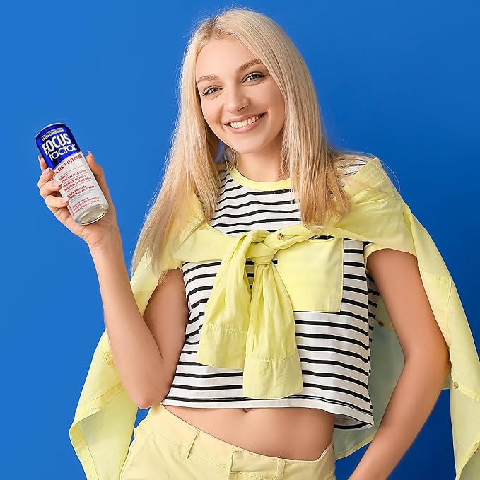 Focus Factor Energy Drink - 12 x 355ml Cans (Fruit Punch Flavour) - with Focus + Energy - Lightly Carbonated, Sugar Free, Low Calorie with Vitamin B6 & Vitamin B12