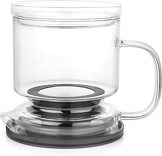 Glass Tea Infuser – Loose Leaf Brewer Cup with Lid – Premium Glass Steeper for Loose Leaf with Coaster | Easy Brew & Clean, BPA-Free, Innovation Smart Tea Maker for Daily Brewing | 17oz