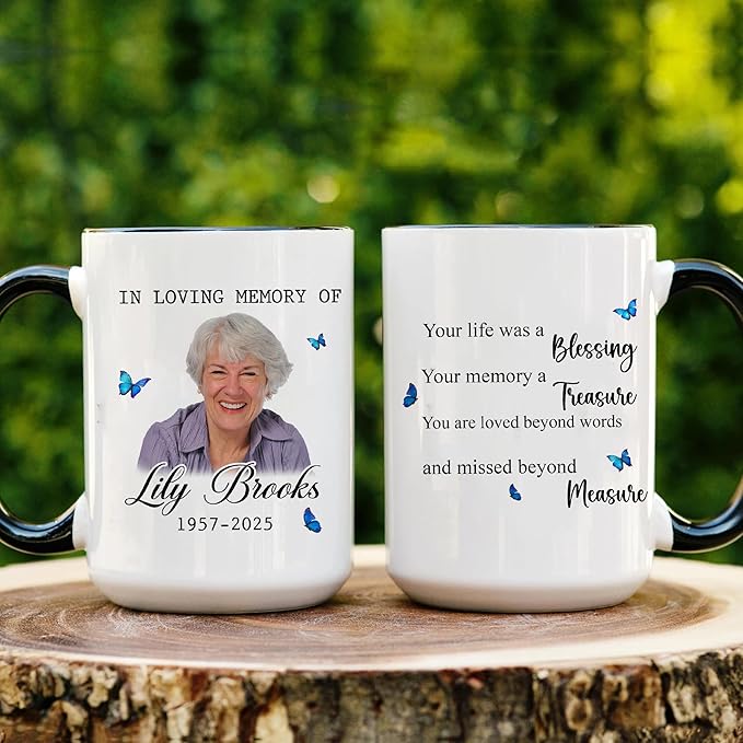 Personalized Memorial Coffee Mug – Custom Photo Butterfly Ceramic Cup – Remembrance Gift for Loss of Loved One – Sympathy Cup for Husband, Wife, Mother, Father, or Parents