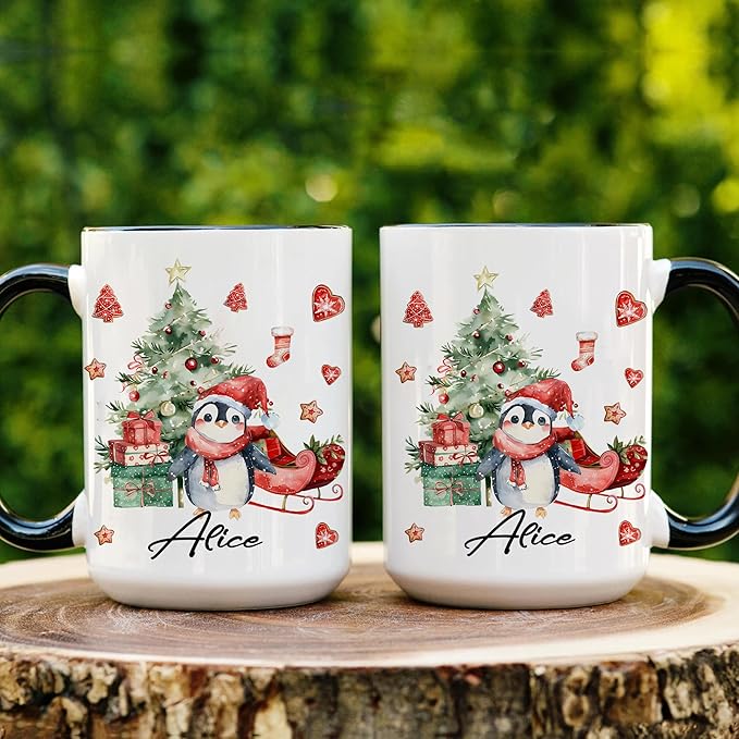 Personalized Black Santa Christmas Mugs – Custom Coffee Cup with Name – Holiday Hot Cocoa Mug Gift for Dad, Mom, Friends – Unique Christmas Ceramic Cup