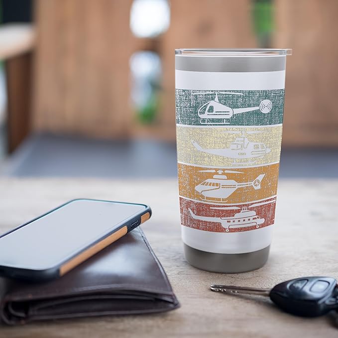 Retro Helicopter Pilot Vintage Aviation Stainless Steel Insulated Tumbler