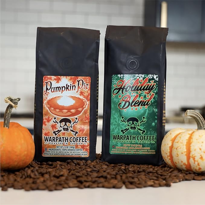 Warpath Coffee Light Roast Ground Coffee, Pumpkin Pie Blend, High Caffeine, Extra Strong Roasted 100% Arabica Ground Pumpkin Spice, Rich Aroma, Full-Bodied Intense Cup, Created by Navy SEALs, 12oz