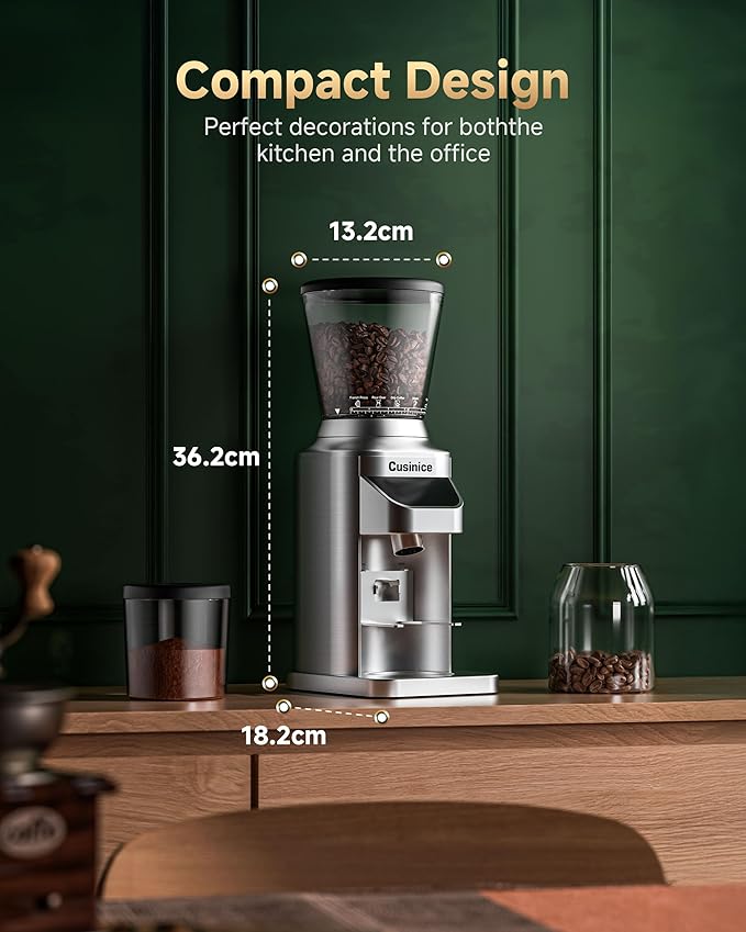 Conical Burr Coffee Grinder with 40mm Stainless Steel Burr, 34 Grind Settings & Anti-Static, Electric Espresso Grinder for Home Use