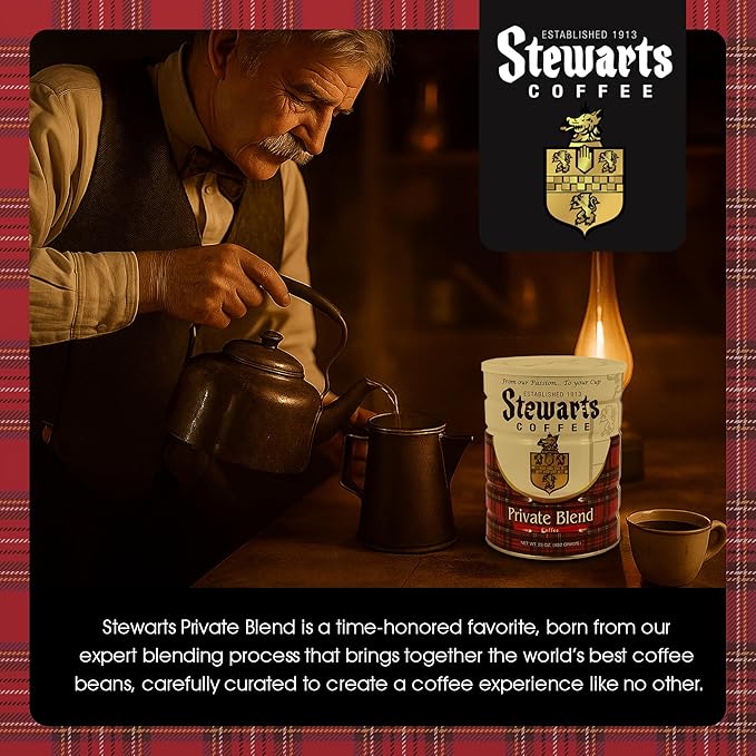 Stewarts Private Blend Medium Roast Ground Coffee - Classic Rich, Smooth & Full-Bodied Flavor Gourmet Coffee Grounds - Great for Hot, Cold Brew, Morning Breakfast, Cafe & More (23oz, Pack of 6 Cans)