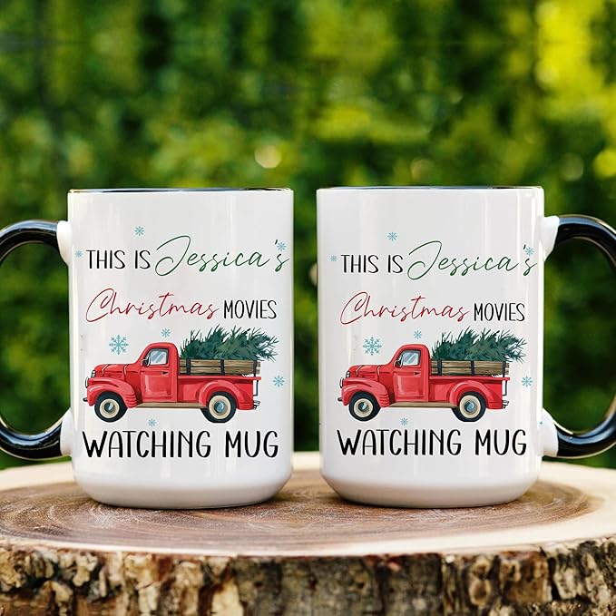 Personalized Red Truck Christmas Coffee Mug – Custom Holiday Cup Gift for Dad, Mom, Friends, or Coworkers – Unique Funny Christmas Hot Cocoa and Coffee Mug for Holiday Season