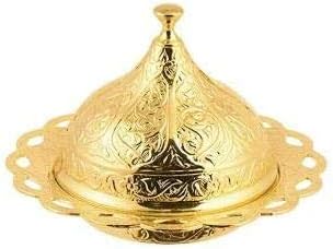 Alisveristime 6-Piece Set Turkish Espresso Coffee Cups with Saucer, Lid, Traditional Ottoman Tulip Motif (Multiple Color Variations) (Lale) (Gold)