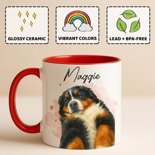 Personalized Dog Photo Watercolor Art Mug – Unique Gift for Dog Mom, Dad & Pet Lovers – Custom Pet Portrait With Name