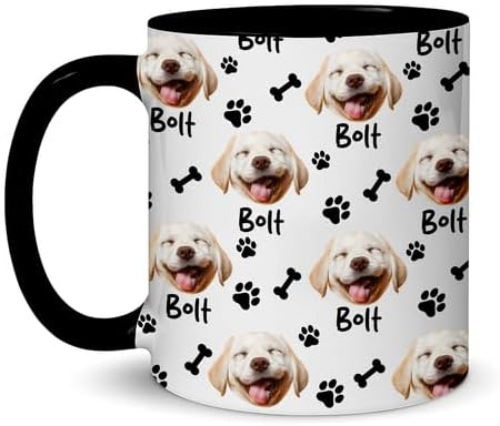Personalized Dog Photo Seamless Pattern Mug – Unique Gift for Dog Mom, Dad & Pet Lovers – Custom Dog Picture and Name
