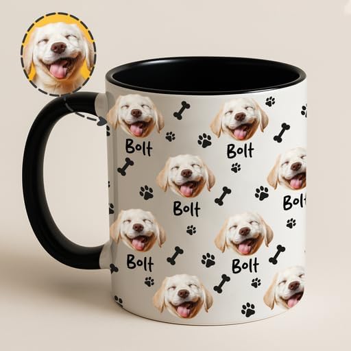 Personalized Dog Photo Seamless Pattern Mug – Unique Gift for Dog Mom, Dad & Pet Lovers – Custom Dog Picture and Name
