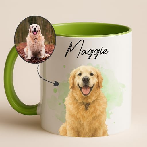 Personalized Dog Photo Watercolor Art Mug – Unique Gift for Dog Mom, Dad & Pet Lovers – Custom Pet Portrait With Name