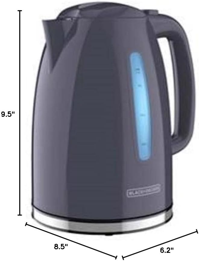 BLACK+DECKER 1.7L Cordless Electric Kettle, KE1555GY, Water Window, Rapid Boil, Auto Shutoff, Grey