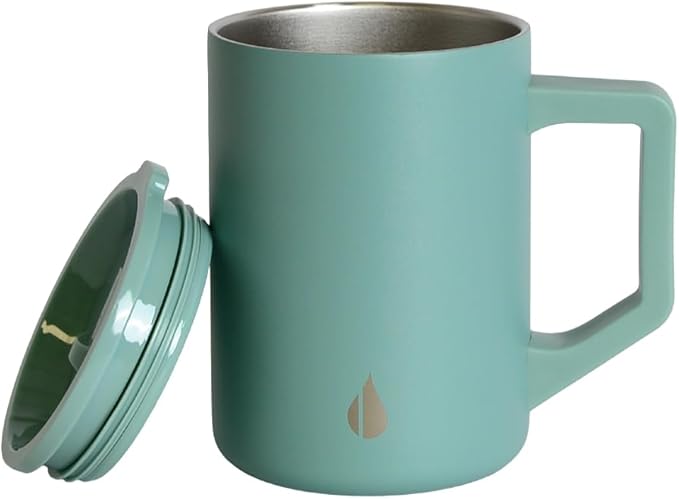Elemental Insulated Coffee Mug - Triple-Wall Stainless Steel Summit Travel Cup for Hot and Cold Drinks - Thermal Coffee Mug with Lid and Handle for Camping, Office & Travel 16oz - Sage