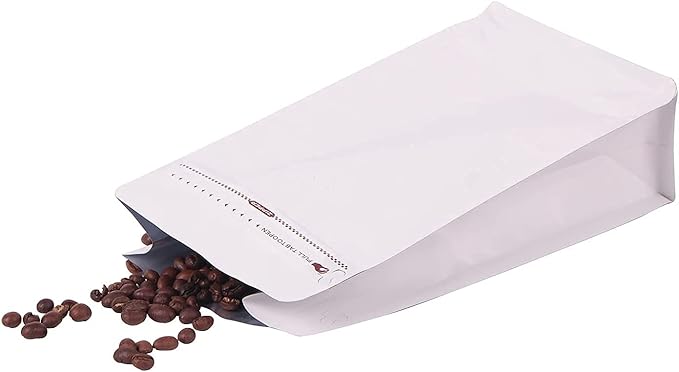Coffee Bags with Valve(100pcs,12 oz) white High Barrier Aluminumed Foil Flat Bottom Standing Coffee Beans Storage Bags,Reusable Heat Sealable Side Zipper Pouches for Home or Store