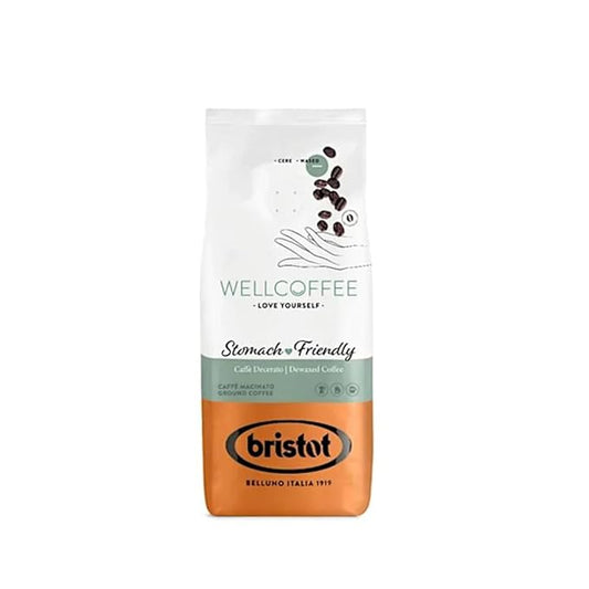 Bristot Wellcoffee Dewaxed – Low-Acid Italian Ground Espresso – Medium Roast Coffee for Moka Pot, French Press & Pour Over – 7.05 oz (200g)