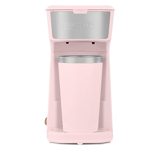 Holstein Housewares Personal Coffee Maker with 14oz Travel Mug – Compact One-Touch Brew Machine with Reusable Filter, Auto Shut-Off, Non-Stick Plate, Ideal for Home, Office, or Dorm. Pink