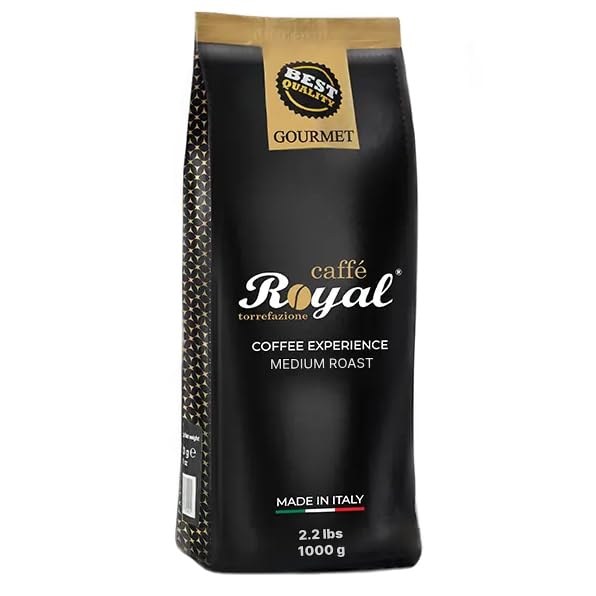 Royal Caffé Italian Coffee Beans – Gourmet Medium Roast, 70% Arabica 30% Robusta Blend, Balanced Sweetness and Intense Aroma, Whole Bean, 2.2 lbs (1000 Grams), Made in Italy