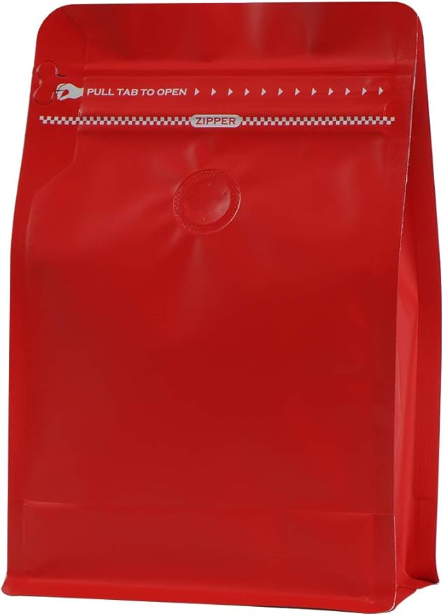 Coffee Bags with Valve (50pcs,8oz) Red High Barrier Aluminumed Foil Flat Bottom Standing Coffee Beans Storage Bags,Reusable Heat Sealable Side Zipper Pouches for Home or Store