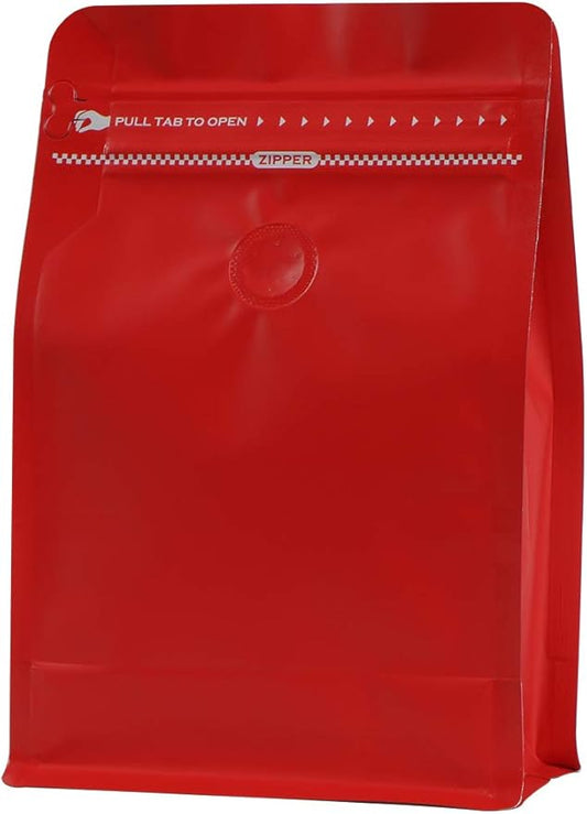 Coffee Bags with Valve (50pcs,8oz) Red High Barrier Aluminumed Foil Flat Bottom Standing Coffee Beans Storage Bags,Reusable Heat Sealable Side Zipper Pouches for Home or Store