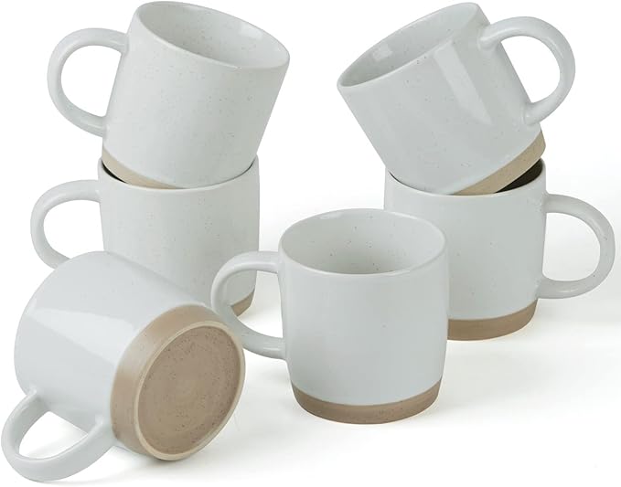 famiware Coffee Mugs for 6, 12 oz Mug Set, Dringking Cup with Handle for Coffee, Tea, Cocoa, Milk, Milkyway serise, White