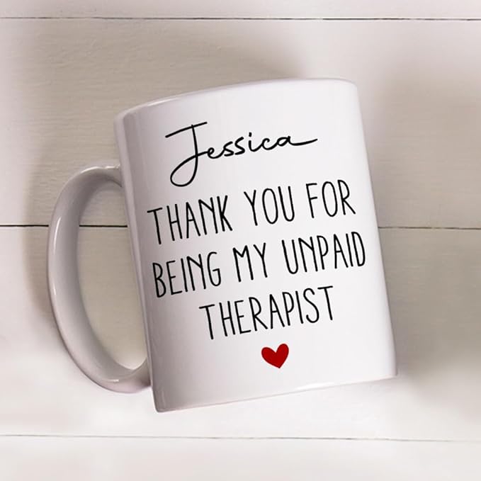 Wrappiness Custom Ceramic Mug for Best Friends, Coworkers & Sisters - My Unpaid Therapist Personalized Coffee Mug, Christmas Friendship Appreciation Gift