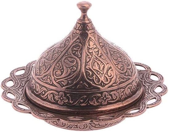 Alisveristime Turkish Coffee Set for Two - Authentic Ottoman Style Cups, Saucers, and Serving Tray with Lale Motifs (Acur) (Copper)