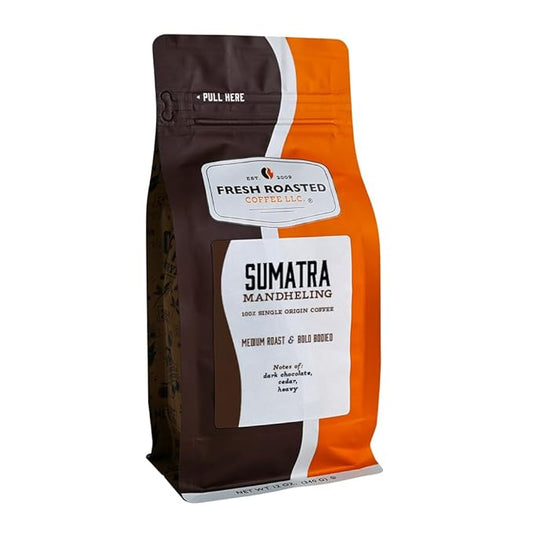 Fresh Roasted Coffee, 100% Sumatra Mandheling | 12 oz | Single Origin | Medium Roast | Kosher | Whole Bean