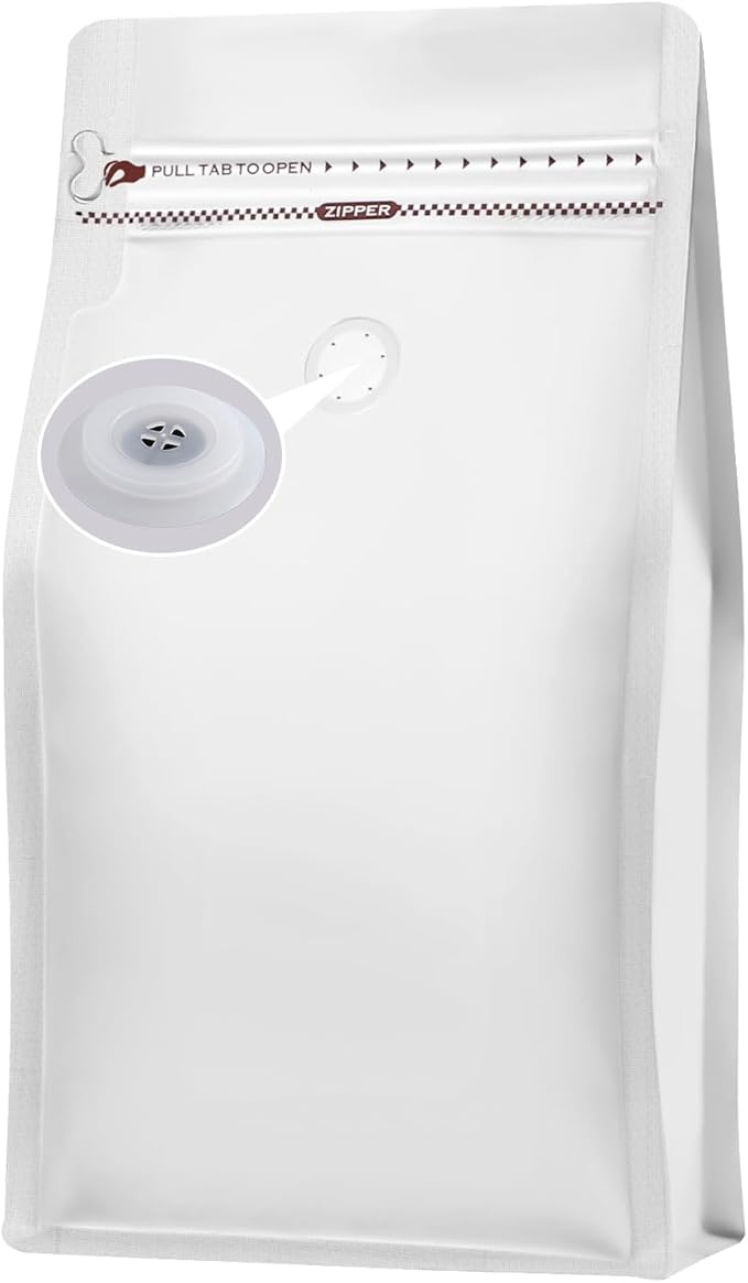 Coffee Bags with Valve(100pcs,16oz) White High Barrier Aluminumed Foil Flat Bottom Standing Coffee Beans Storage Bags,Reusable Heat Sealable Side Zipper Pouches for Home or Store