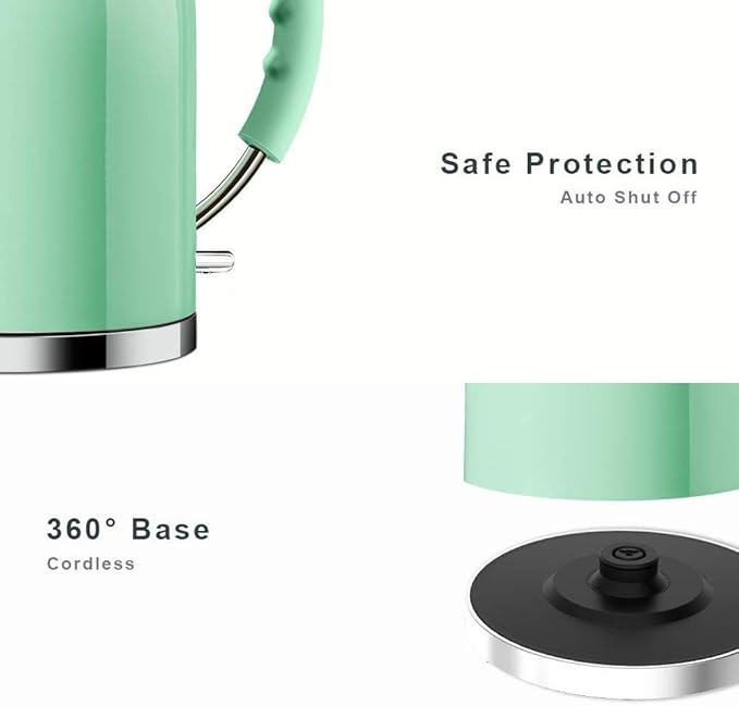 Electric Kettle, ASCOT Electric Tea Kettle, Stainless Steel Kettle Water Boiler, Fast Boiling Kettle, 1.5L, 1500W, BPA-Free, Cordless, Automatic Shutoff, Boil-Dry Protection, Green