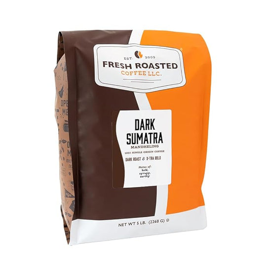 Fresh Roasted Coffee,100% Dark Sumatra Mandheling | 5 lb (80 oz) | Single Origin | Dark Roast | Kosher | Whole Bean