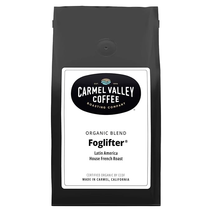 Carmel Valley Coffee Roasting - Whole Bean Coffee Foglifter - Certified Organic French Dark Roast, Premium Coffee - 12 Oz Bag, 1 Pack