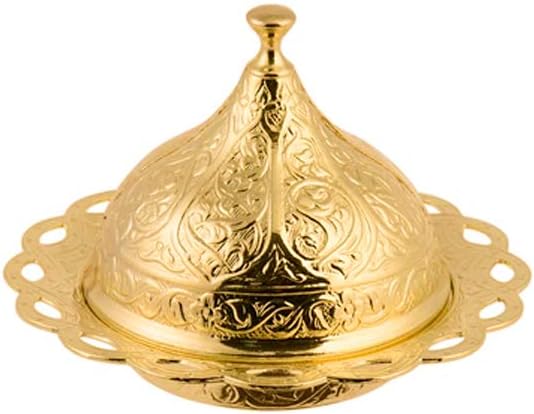 Alisveristime Turkish Coffee Set for Two - Authentic Ottoman Style Cups, Saucers, and Serving Tray with Lale Motifs (Acur) (Gold)