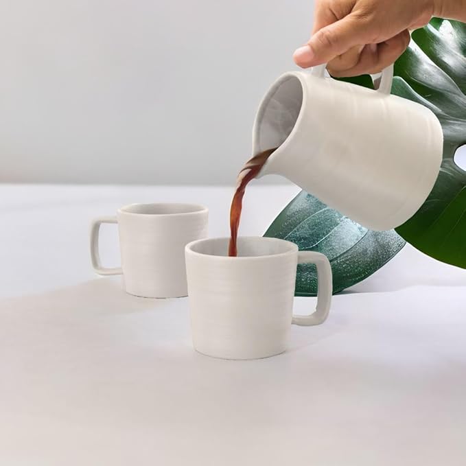 Francois et Mimi Pour Over Drip Coffee Maker Gift Set with Two Coffee Mugs, Non-Electric Pour Over Coffee Dripper, Easy Manual Brew Maker, Dishwasher and Microwave Safe, Filters not included (Ivory)