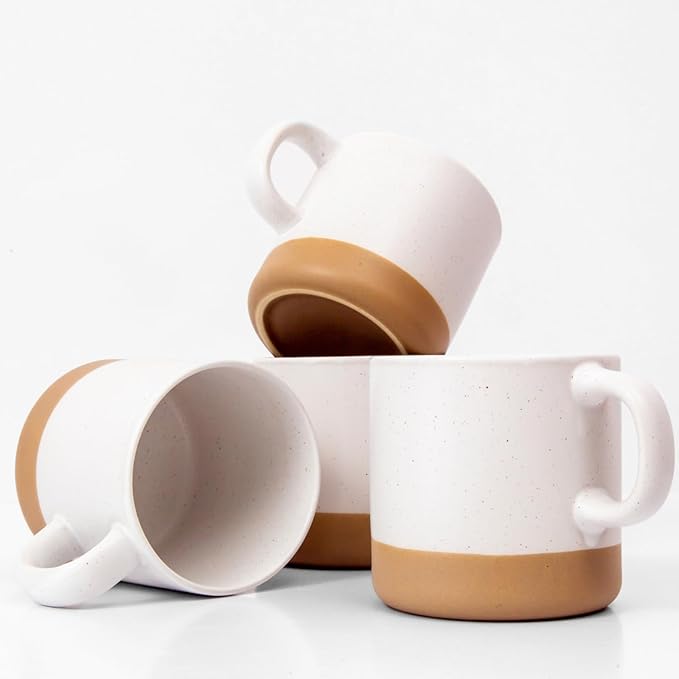 Unboxme Givenne Ceramic Latte Mug Set – 16oz, Set of 4 – Microwave-Safe Porcelain Coffee Cups with Large Handles – Modern Boho Design in Assorted Neutral Colors