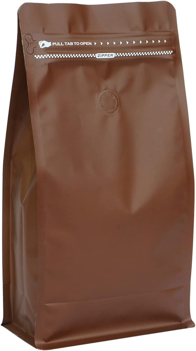 Coffee Bags with Valve(50pcs,16 oz) Brown High Barrier Aluminumed Foil Flat Bottom Standing Coffee Beans Storage Bags,Reusable Heat Sealable Side Zipper Pouches for Home or Store