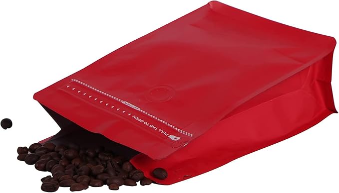Coffee Bags with Valve (50pcs,8oz) Red High Barrier Aluminumed Foil Flat Bottom Standing Coffee Beans Storage Bags,Reusable Heat Sealable Side Zipper Pouches for Home or Store