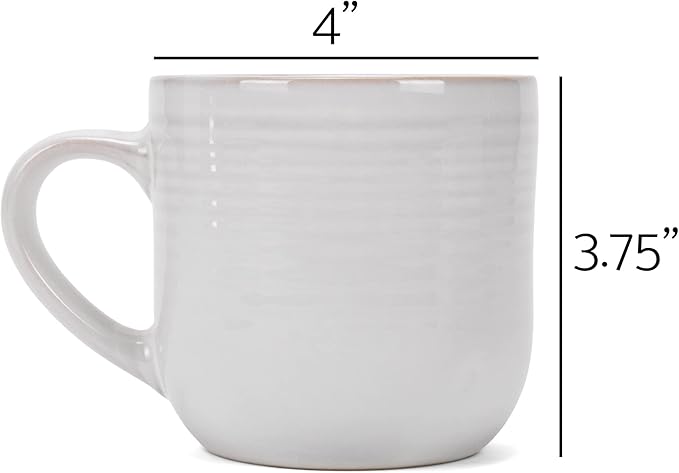 Elanze Designs Glossy Reactive Glaze Large 17 Fluid Ounce Everyday Kitchen Food Grade Ceramic Stoneware Coffee Mug Cup with Comfort Curved Handles, Set of 4, Classic White