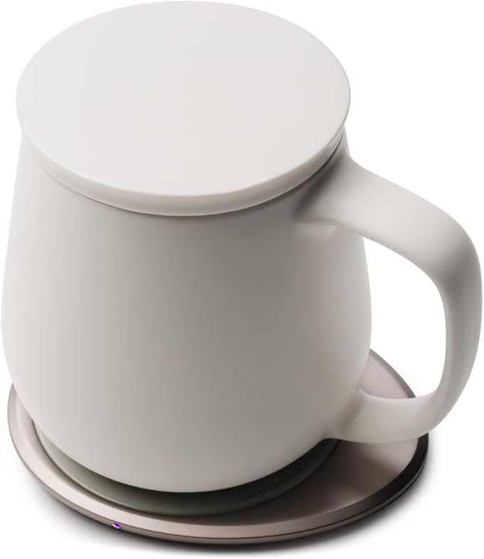 Ui+ Self-Heating Mug Set – Jasmine White | 18 fl oz / 532 mL Ceramic Coffee & Tea Mug Set