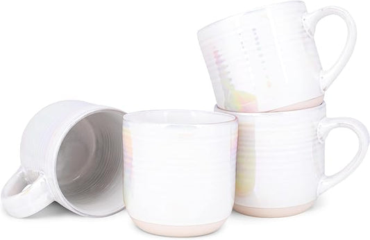 Elanze Designs Glossy Reactive Glaze Large 17 Fluid Ounce Everyday Kitchen Food Grade Ceramic Stoneware Coffee Mug Cup with Comfort Curved Handles, Set of 4, White