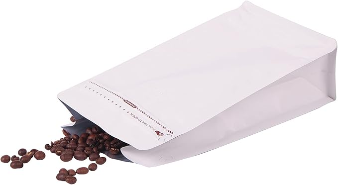 Coffee Bags with Valve(100pcs,16oz) White High Barrier Aluminumed Foil Flat Bottom Standing Coffee Beans Storage Bags,Reusable Heat Sealable Side Zipper Pouches for Home or Store