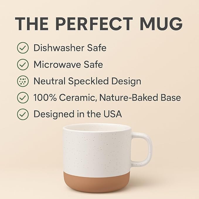 Unboxme Givenne Ceramic Latte Mug Set – 16oz, Set of 4 – Microwave-Safe Porcelain Coffee Cups with Large Handles – Modern Boho Design in Assorted Neutral Colors