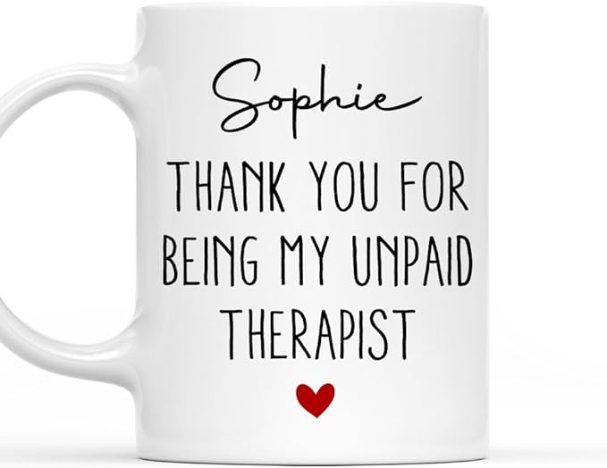 Wrappiness Custom Ceramic Mug for Best Friends, Coworkers & Sisters - My Unpaid Therapist Personalized Coffee Mug, Christmas Friendship Appreciation Gift