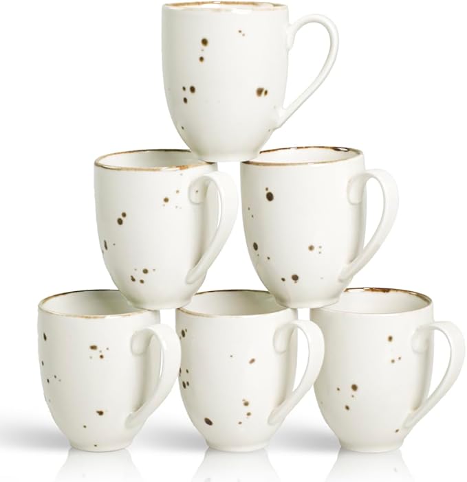 Coffee Mugs Set Of 6, 14 Oz Large Handle Heavy Duty Cups - Microwave Dishwasher Safe - Latte, Cappuccino, Tea, Cocoa, Mocha - Men, Women, Home Office Daily Use, Classic Assorted Colors