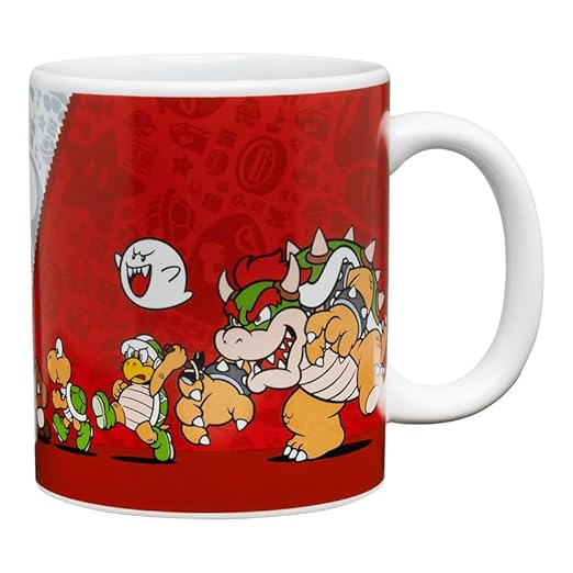 Super Mario Bros Official Licensed Nintendo Coffee Mug, Nostalgic Gamer Icon Gift for Luigi, Yoshi and Princess Peach Collectors 10oz Novelty Pop Culture Teacup by Paladone