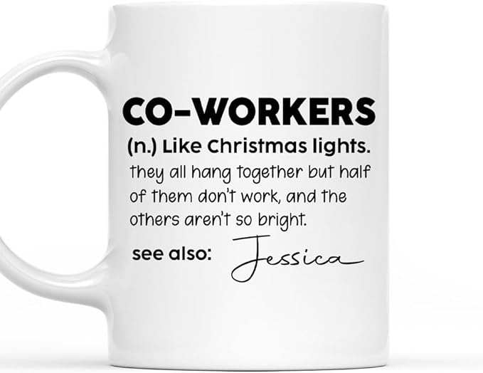 Wrappiness Custom Coffee Mug for Coworker – 11oz or 15oz White Ceramic, Microwave Safe Funny Cup for Women Gifting to Work Friends on Holidays, Secret Santa or Christmas