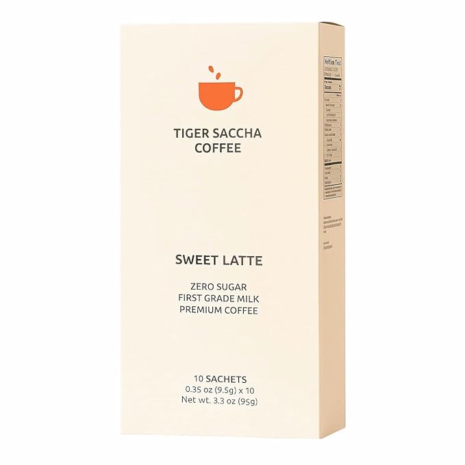 Saccha Coffee Zero Sugar Korean Instant Coffee Mix– First Grade Milk, Medium Roast Sweet Latte, 10 Sticks, Diet-Friendly, No Cholesterol, All-in-One Mix (10 Sachets)