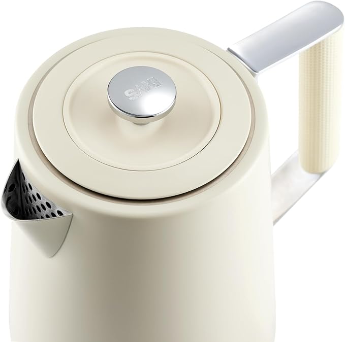 SAKI TeaSmart Electric Turkish Tea Maker, 110V Double Pot Electric Tea Kettle, 304 Stainless Steel BPA Free Turkish Tea Set, LED Indicator, Auto Shut-Off & Boil-Dry Protection, 1.75L, (Pearl White)