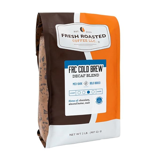 Fresh Roasted Coffee, FRC Cold Brew Decaf, 2 lb, Medium-Dark Roast, Kosher, Whole Bean