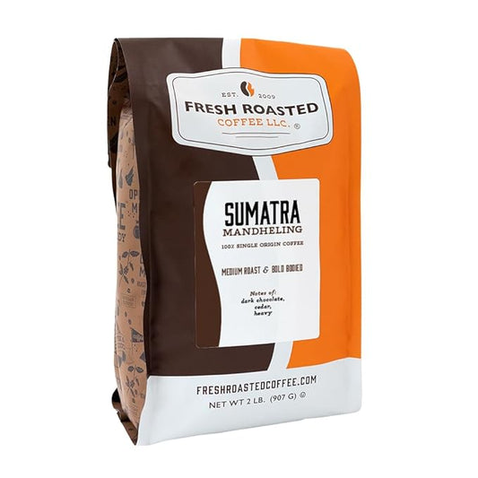 Fresh Roasted Coffee,100% Sumatra Mandheling | 2 lb (32 oz) | Single Origin | Medium Roast | Kosher | Whole Bean