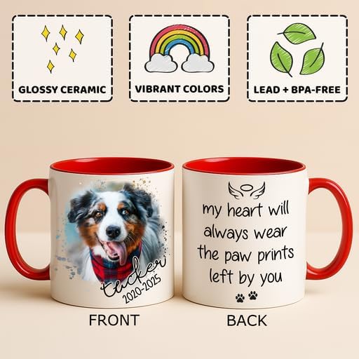Ship Next Day [Print in USA] Personalized Memorial Dog Photo Mug – Pet Loss Gift with Quote – Unique Remembrance for Dog Mom, Dad & Pet Lovers – Custom Photo, Name, and Years